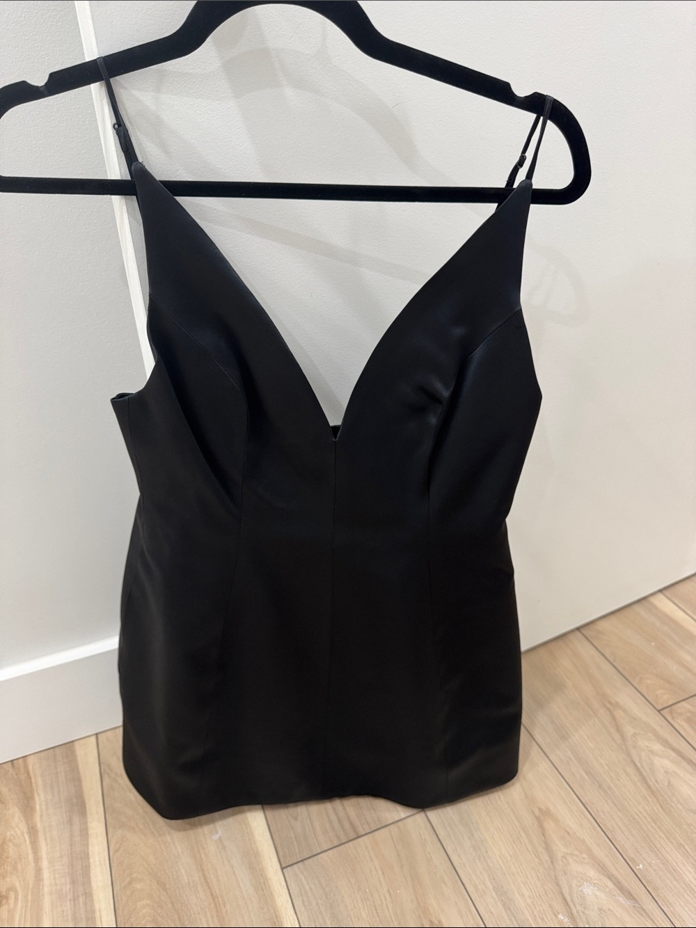 Retrofete Black Satin V-Neck Mini Dress